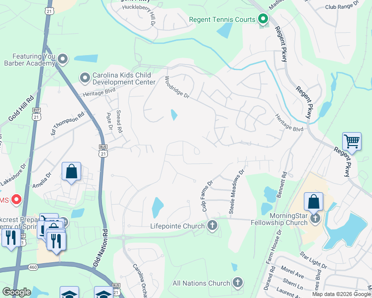 map of restaurants, bars, coffee shops, grocery stores, and more near 731 Torrey Pines Lane in Fort Mill