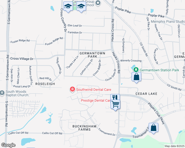 map of restaurants, bars, coffee shops, grocery stores, and more near 7962 Cross Ridge Drive in Germantown