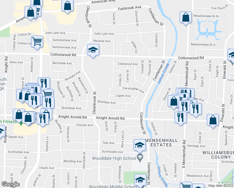 map of restaurants, bars, coffee shops, grocery stores, and more near 5050 Capen Avenue in Memphis