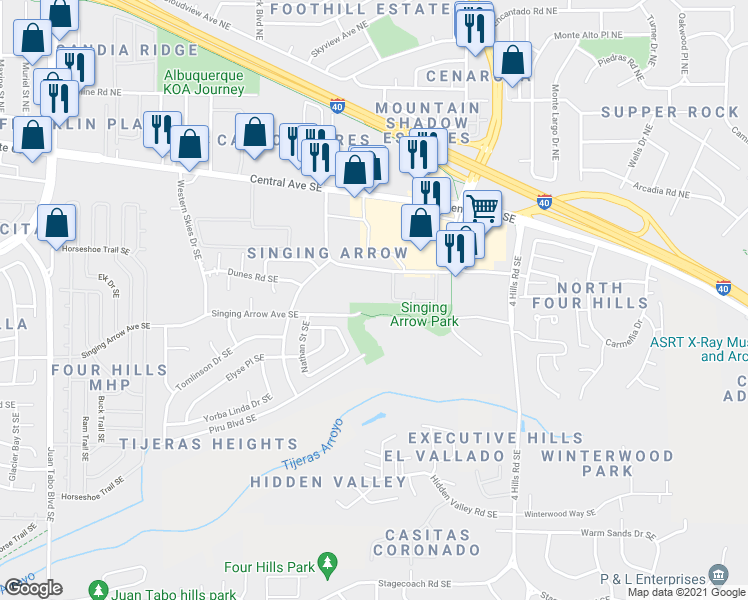 map of restaurants, bars, coffee shops, grocery stores, and more near 13112 Wenonah Avenue Southeast in Albuquerque