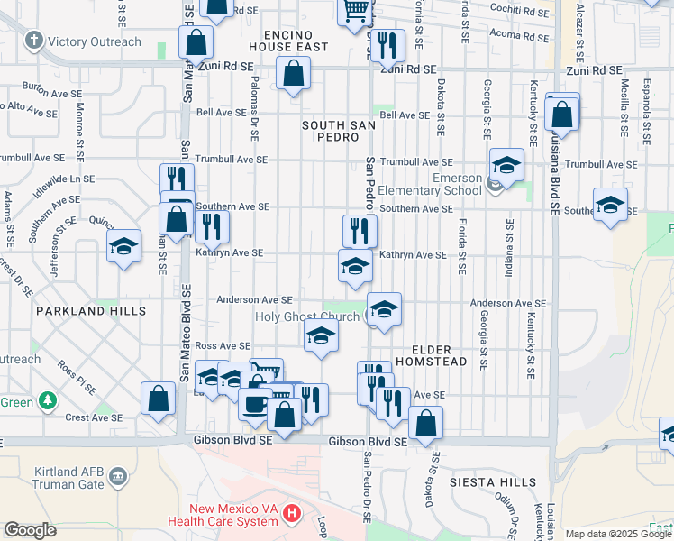 map of restaurants, bars, coffee shops, grocery stores, and more near 900 Cardenas Drive Southeast in Albuquerque