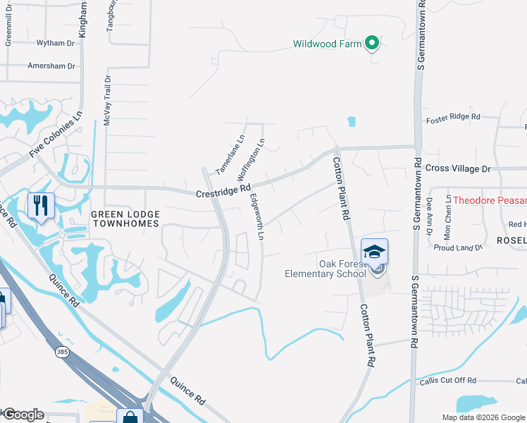 map of restaurants, bars, coffee shops, grocery stores, and more near 3035 Dunstan Cove in Memphis