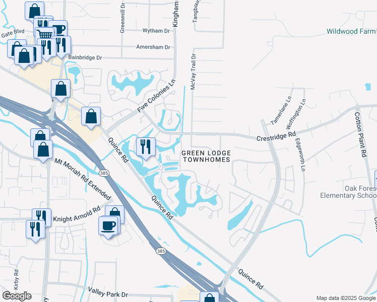 map of restaurants, bars, coffee shops, grocery stores, and more near 3045 McVay Trail Drive in Memphis
