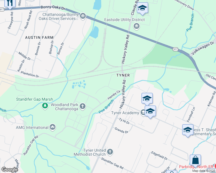 map of restaurants, bars, coffee shops, grocery stores, and more near Henry Grady Road in Chattanooga