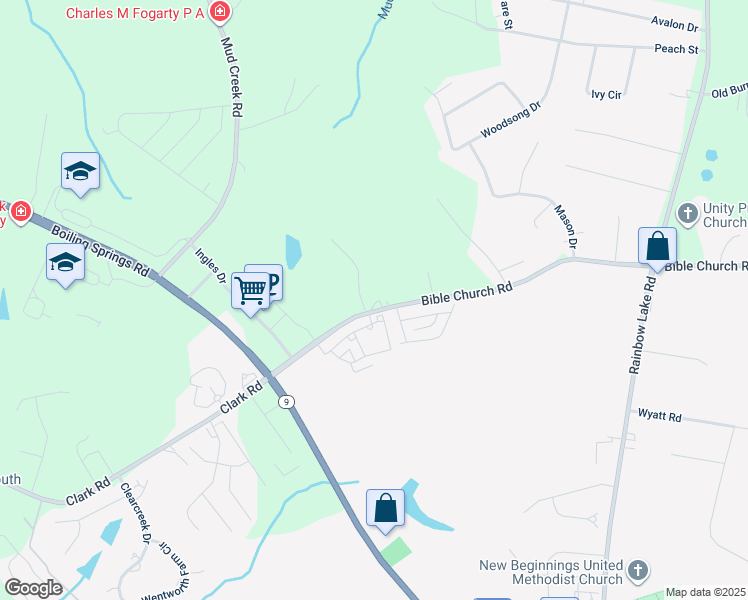 map of restaurants, bars, coffee shops, grocery stores, and more near 150 Bible Church Road in Boiling Springs