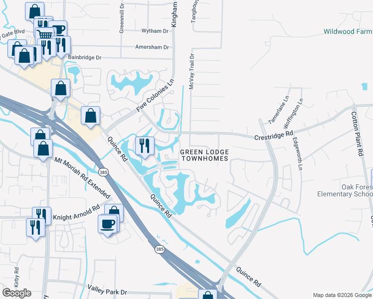 map of restaurants, bars, coffee shops, grocery stores, and more near 3045 McVay Trail Drive in Memphis