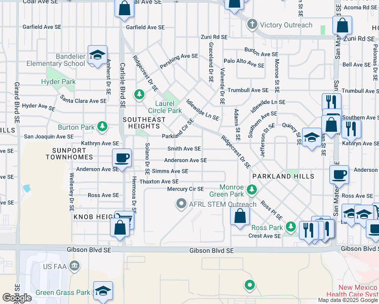 map of restaurants, bars, coffee shops, grocery stores, and more near 3924 Smith Avenue Southeast in Albuquerque