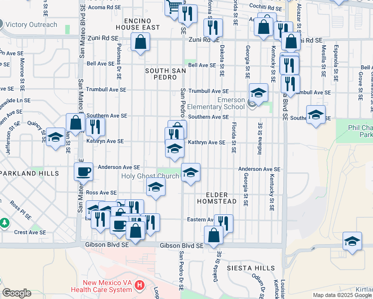 map of restaurants, bars, coffee shops, grocery stores, and more near 737 Arizona Street Southeast in Albuquerque