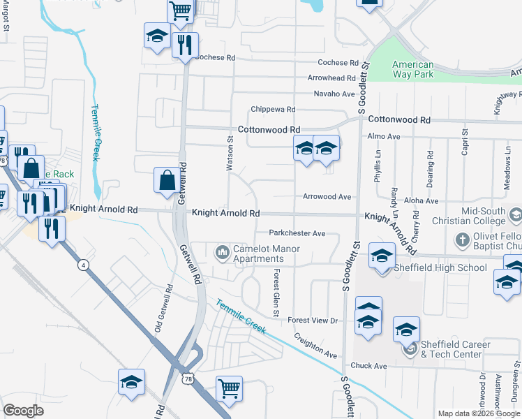 map of restaurants, bars, coffee shops, grocery stores, and more near 3049 Ashwood Street in Memphis