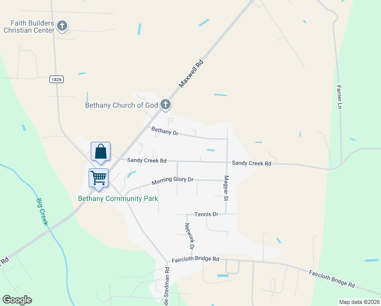 map of restaurants, bars, coffee shops, grocery stores, and more near 6230 Bethany Drive in Stedman