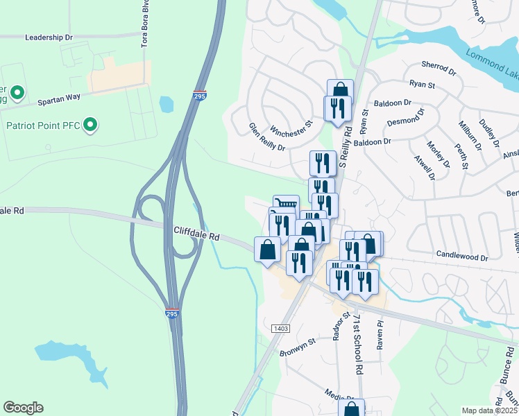 map of restaurants, bars, coffee shops, grocery stores, and more near 612 Marshtree Lane in Fayetteville