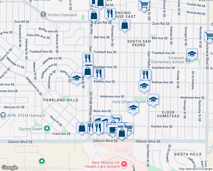 map of restaurants, bars, coffee shops, grocery stores, and more near 1000 Madeira Drive Southeast in Albuquerque