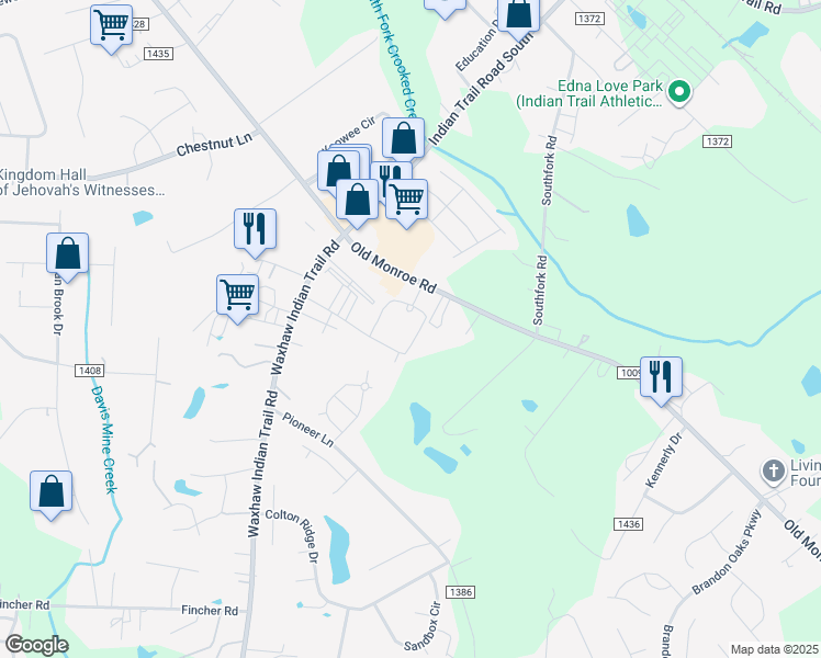 map of restaurants, bars, coffee shops, grocery stores, and more near 3039 Glenn Valley Lane in Indian Trail