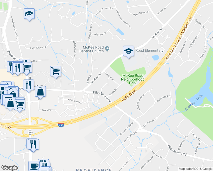 map of restaurants, bars, coffee shops, grocery stores, and more near in Charlotte