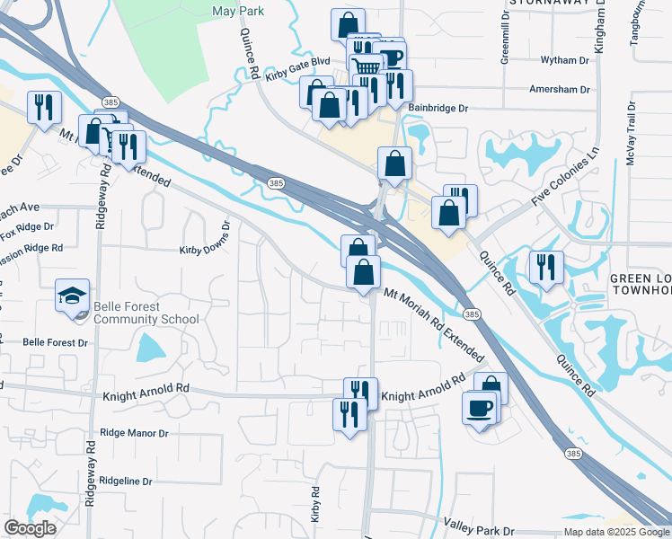 map of restaurants, bars, coffee shops, grocery stores, and more near 6520 Mount Moriah Road Extended in Memphis