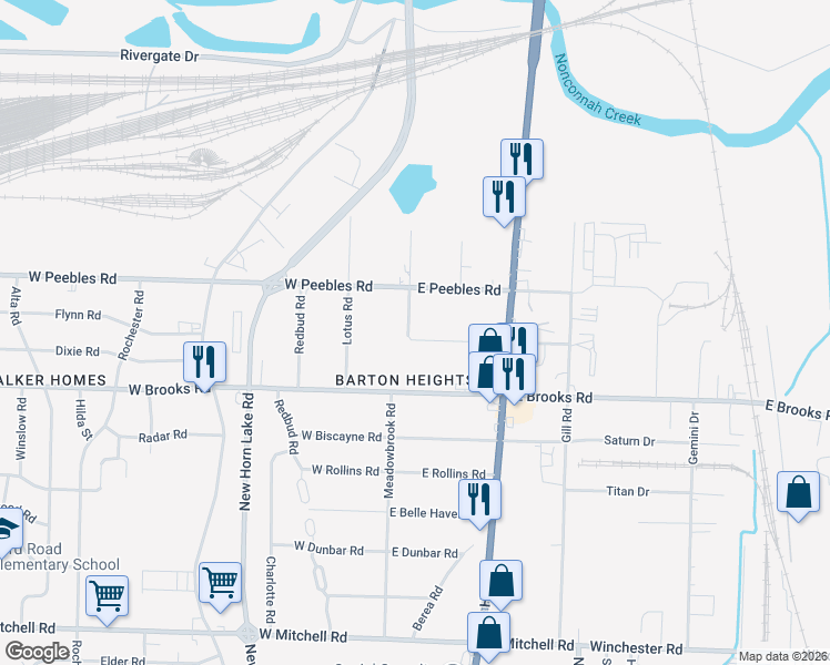 map of restaurants, bars, coffee shops, grocery stores, and more near 3053 Meadowbrook Road in Memphis