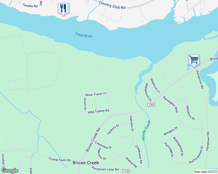 map of restaurants, bars, coffee shops, grocery stores, and more near 1896 Possum Trot Road in New Bern