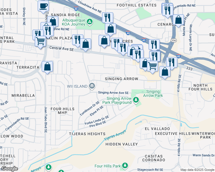 map of restaurants, bars, coffee shops, grocery stores, and more near 12724 Dunes Road Southeast in Albuquerque