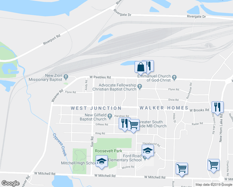 map of restaurants, bars, coffee shops, grocery stores, and more near 3049 Travis Road in Memphis