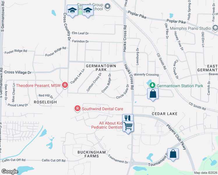 map of restaurants, bars, coffee shops, grocery stores, and more near 8020 Crossbow Cove in Germantown