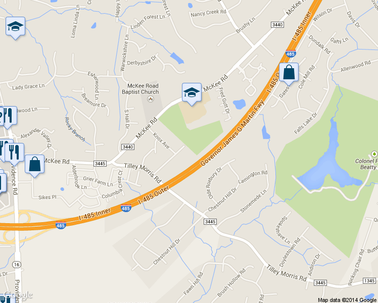 map of restaurants, bars, coffee shops, grocery stores, and more near 4101 Spring Street in Matthews