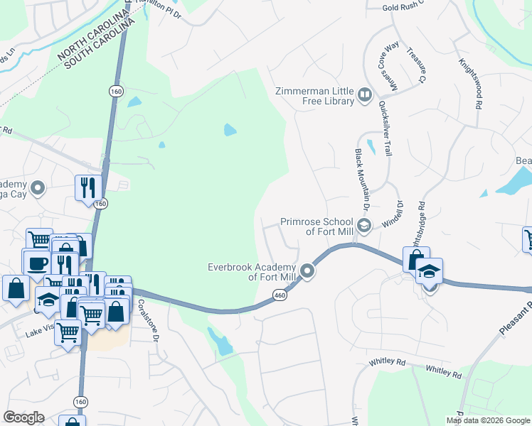 map of restaurants, bars, coffee shops, grocery stores, and more near 1178 Spicewood Pines Road in Fort Mill