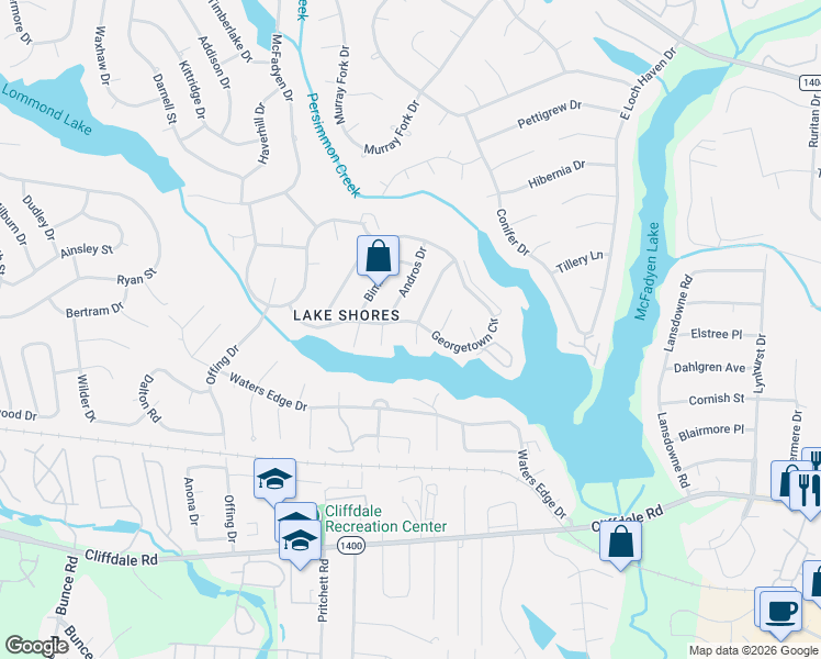 map of restaurants, bars, coffee shops, grocery stores, and more near 645 Georgetown Circle in Fayetteville