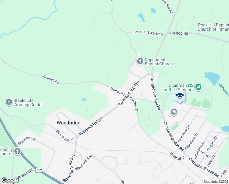 map of restaurants, bars, coffee shops, grocery stores, and more near 171 Cothran Road in Inman
