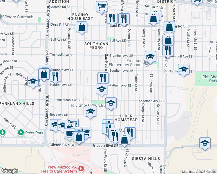map of restaurants, bars, coffee shops, grocery stores, and more near 737 Arizona Street Southeast in Albuquerque