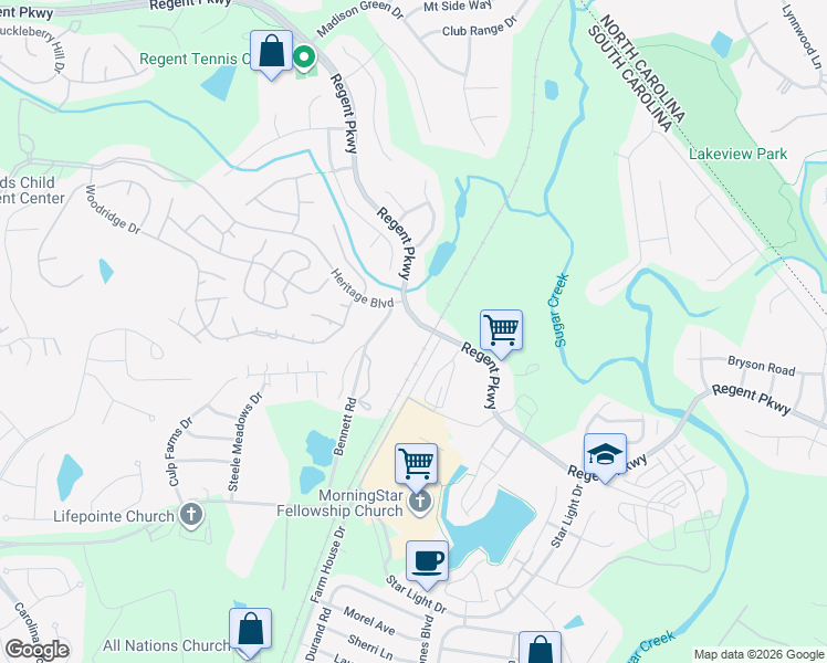 map of restaurants, bars, coffee shops, grocery stores, and more near 969 Heritage Parkway in Fort Mill