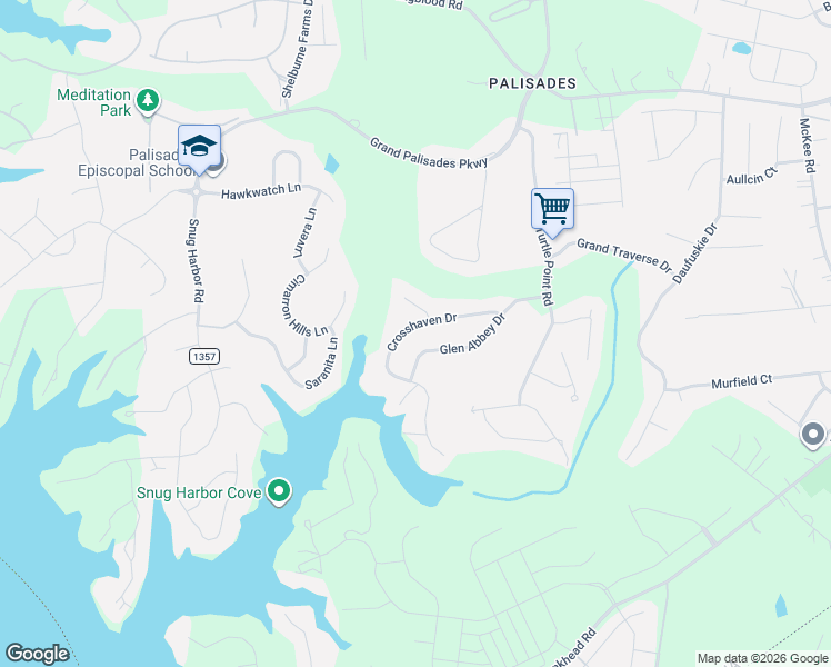 map of restaurants, bars, coffee shops, grocery stores, and more near 16768 Crosshaven Drive in Charlotte