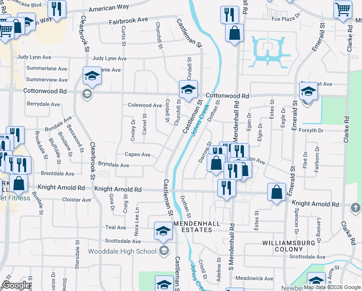 map of restaurants, bars, coffee shops, grocery stores, and more near 3044 Castleman Street in Memphis