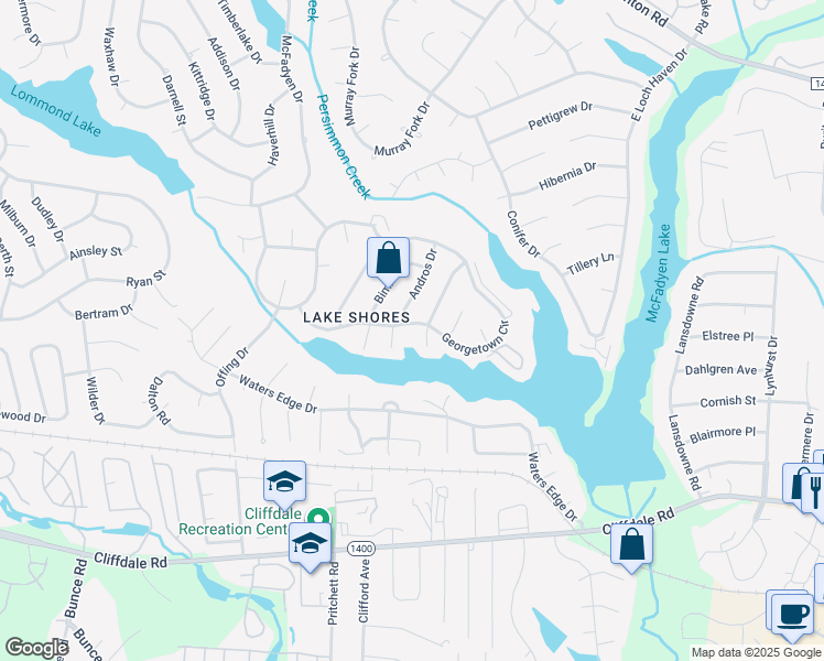 map of restaurants, bars, coffee shops, grocery stores, and more near 645 Georgetown Circle in Fayetteville