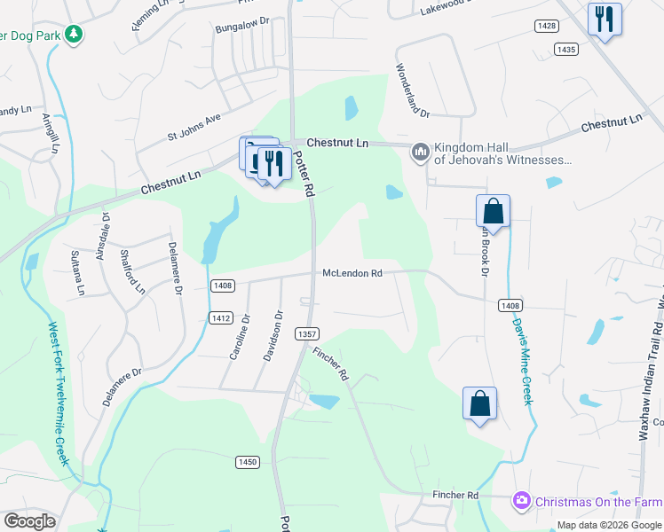map of restaurants, bars, coffee shops, grocery stores, and more near 2901 McLendon Road in Matthews
