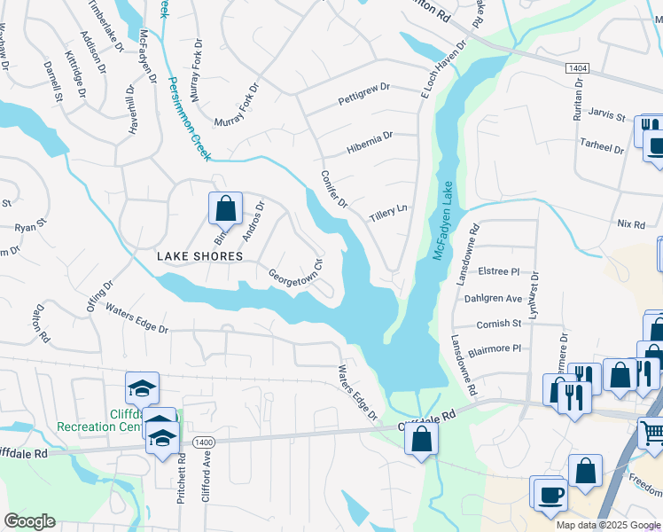 map of restaurants, bars, coffee shops, grocery stores, and more near 3310 Starboard Way in Fayetteville