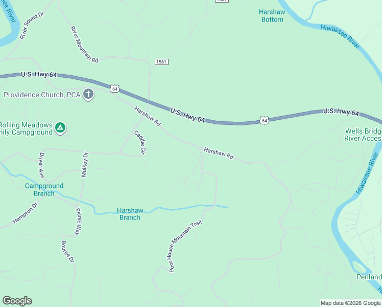 map of restaurants, bars, coffee shops, grocery stores, and more near 55 Smoke Rise Circle in Murphy