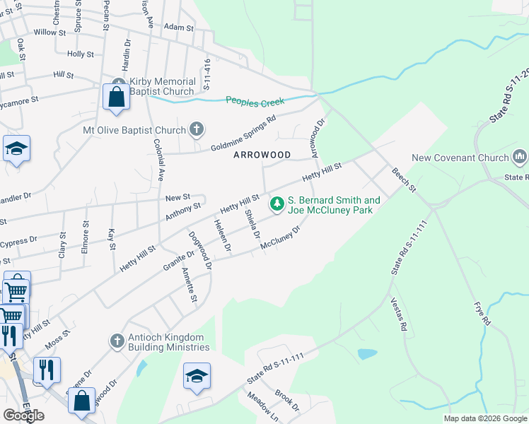 map of restaurants, bars, coffee shops, grocery stores, and more near 505 Granite Drive in Gaffney