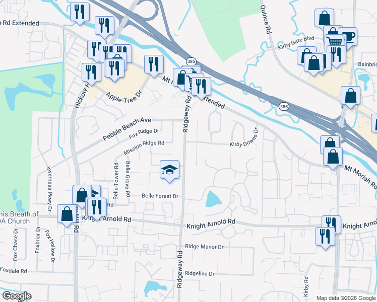 map of restaurants, bars, coffee shops, grocery stores, and more near 3049 Kirby Downs Cove in Memphis