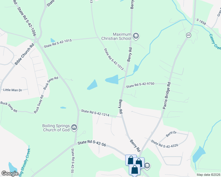 map of restaurants, bars, coffee shops, grocery stores, and more near 600 Berry Road in Boiling Springs