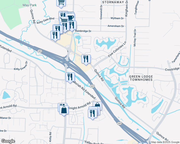 map of restaurants, bars, coffee shops, grocery stores, and more near 6733 Quince Rd in Memphis