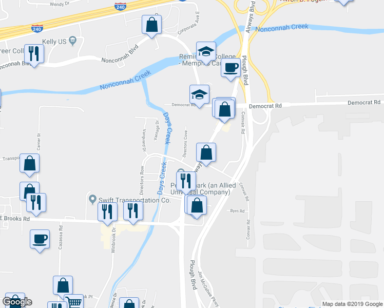 map of restaurants, bars, coffee shops, grocery stores, and more near 2878 Directors Cove in Memphis