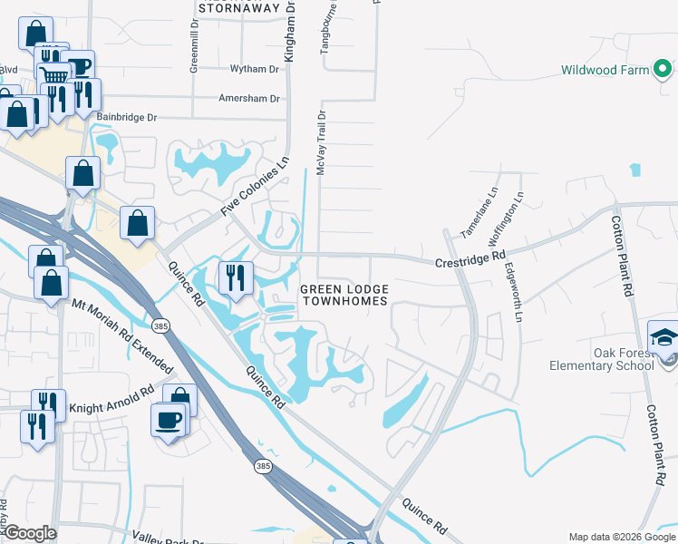 map of restaurants, bars, coffee shops, grocery stores, and more near 6982 Wesley Court in Memphis