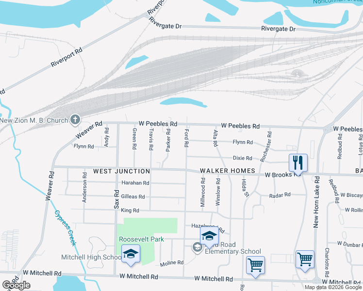 map of restaurants, bars, coffee shops, grocery stores, and more near 3055 Ford Road in Memphis
