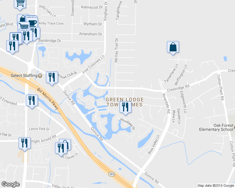 map of restaurants, bars, coffee shops, grocery stores, and more near 6964 Wesley Court in Memphis