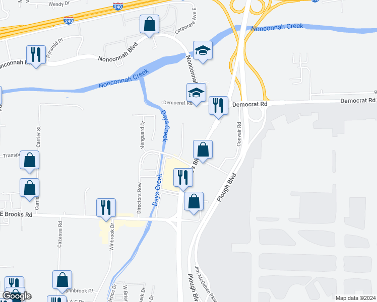 map of restaurants, bars, coffee shops, grocery stores, and more near 2949 Airways Boulevard in Memphis