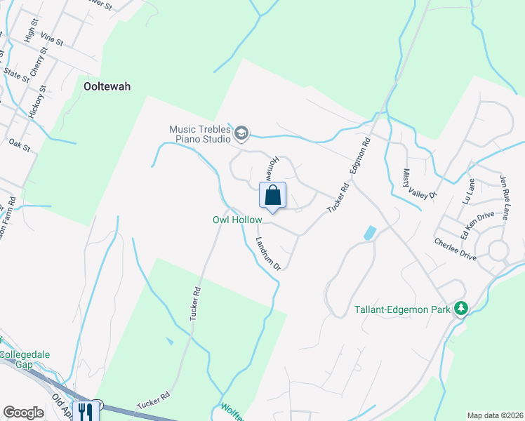 map of restaurants, bars, coffee shops, grocery stores, and more near 5630 Hyacinth Lane in Ooltewah