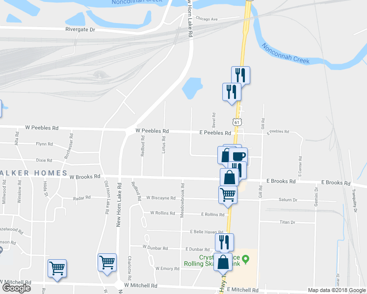 map of restaurants, bars, coffee shops, grocery stores, and more near 3053 Meadowbrook Road in Memphis