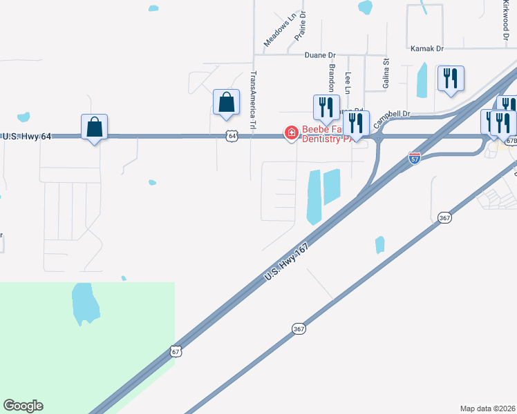 map of restaurants, bars, coffee shops, grocery stores, and more near 124 Pine View Drive in Beebe