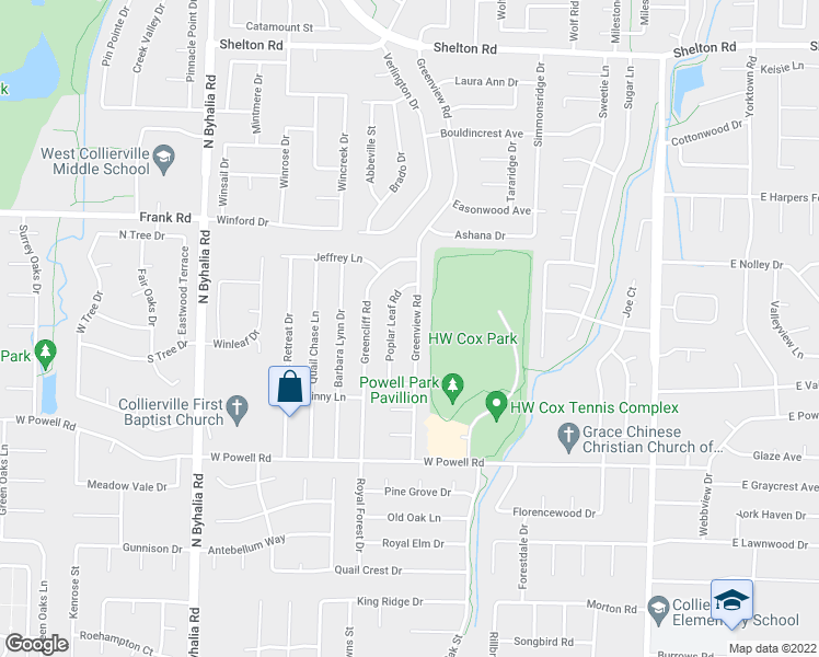 map of restaurants, bars, coffee shops, grocery stores, and more near 959 Greenview Road in Collierville