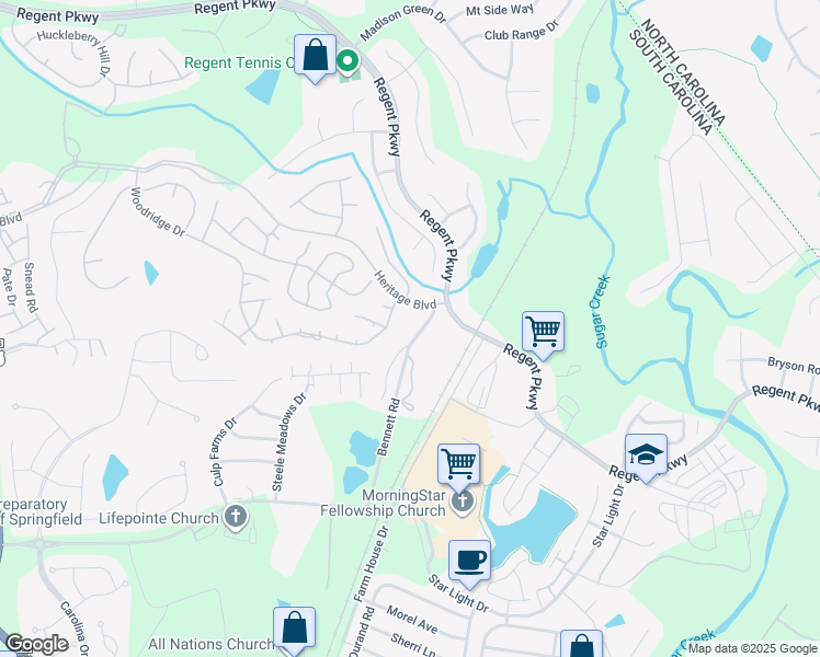 map of restaurants, bars, coffee shops, grocery stores, and more near 932 Heritage Parkway in Fort Mill